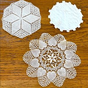 Elegant White Crochet Doilies Set